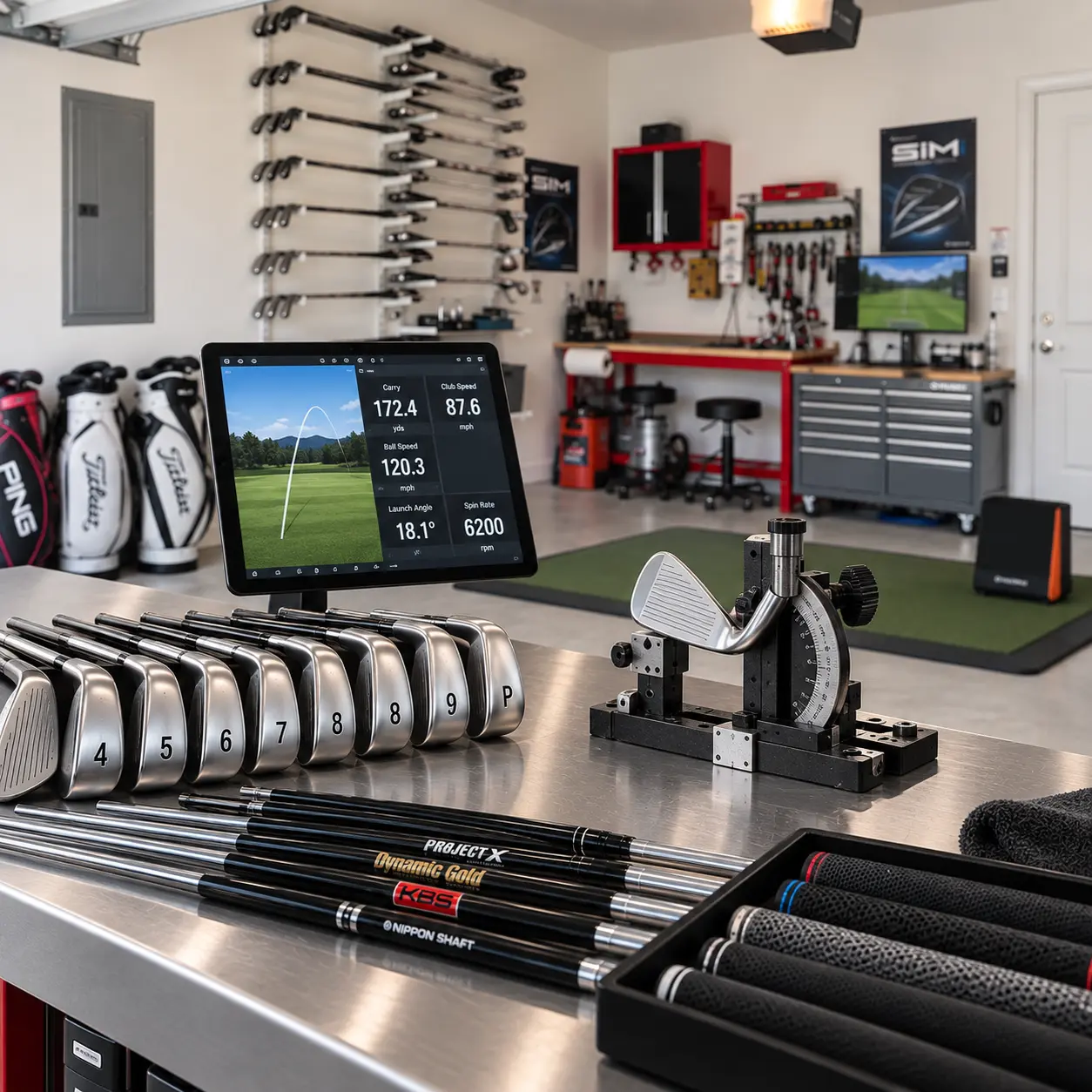 Golf iron fitting session at Blades Golf Repair in Dallas, Texas